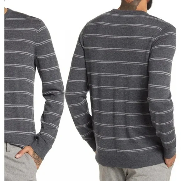 THEORY Riland Striped Wool Blend Pullover Sweater in Charcoal/Grey Size M - Picture 2 of 10